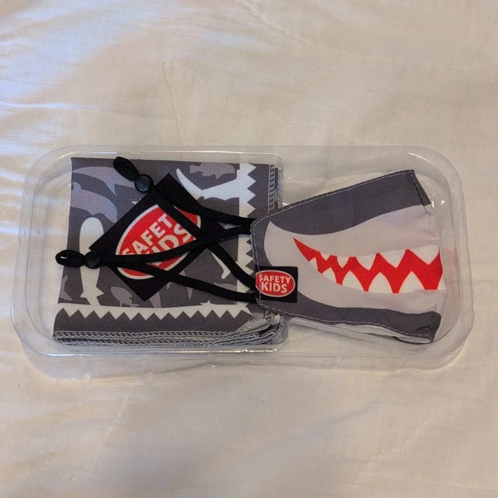 (2) Safety Kids Sets: Shark Print Bandanas and Mask Sets
